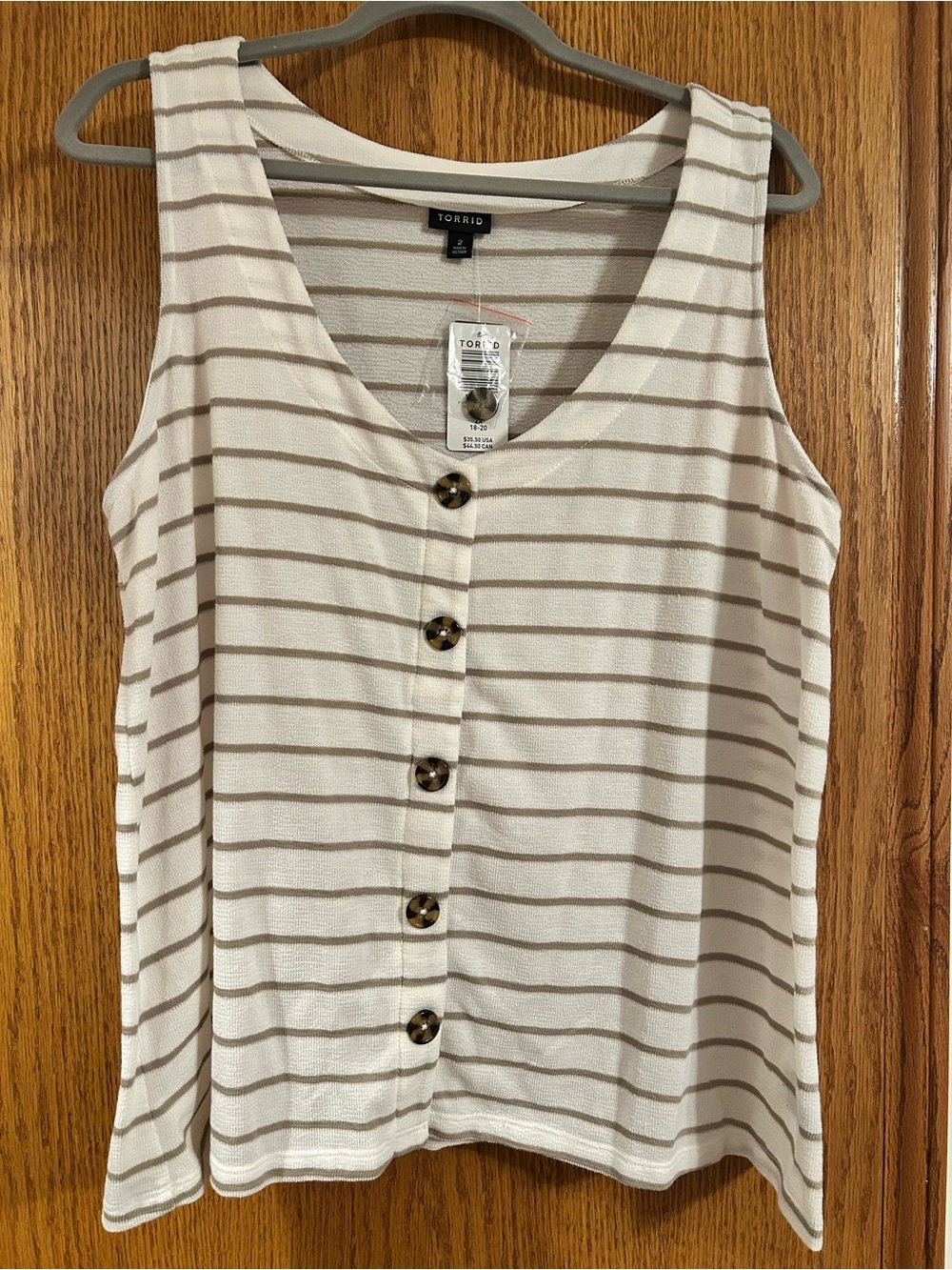torrid Cream & Taupe Striped Button-Front Tank